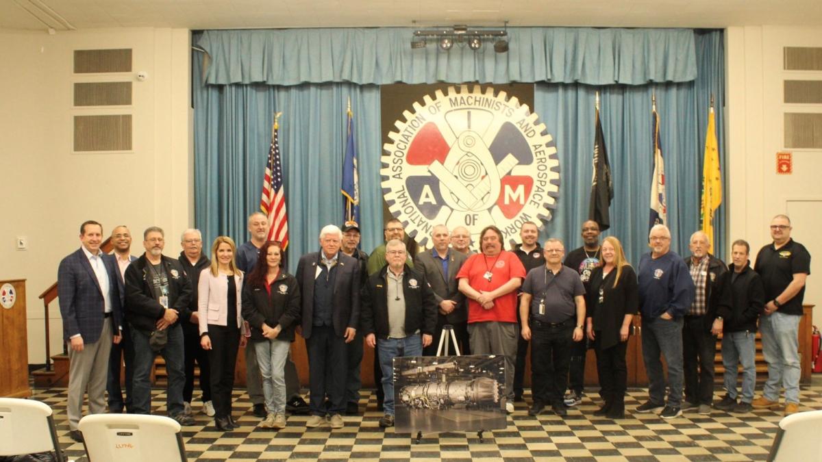 Rep. Larson with IAM workers and Pratt & Whitney leadership