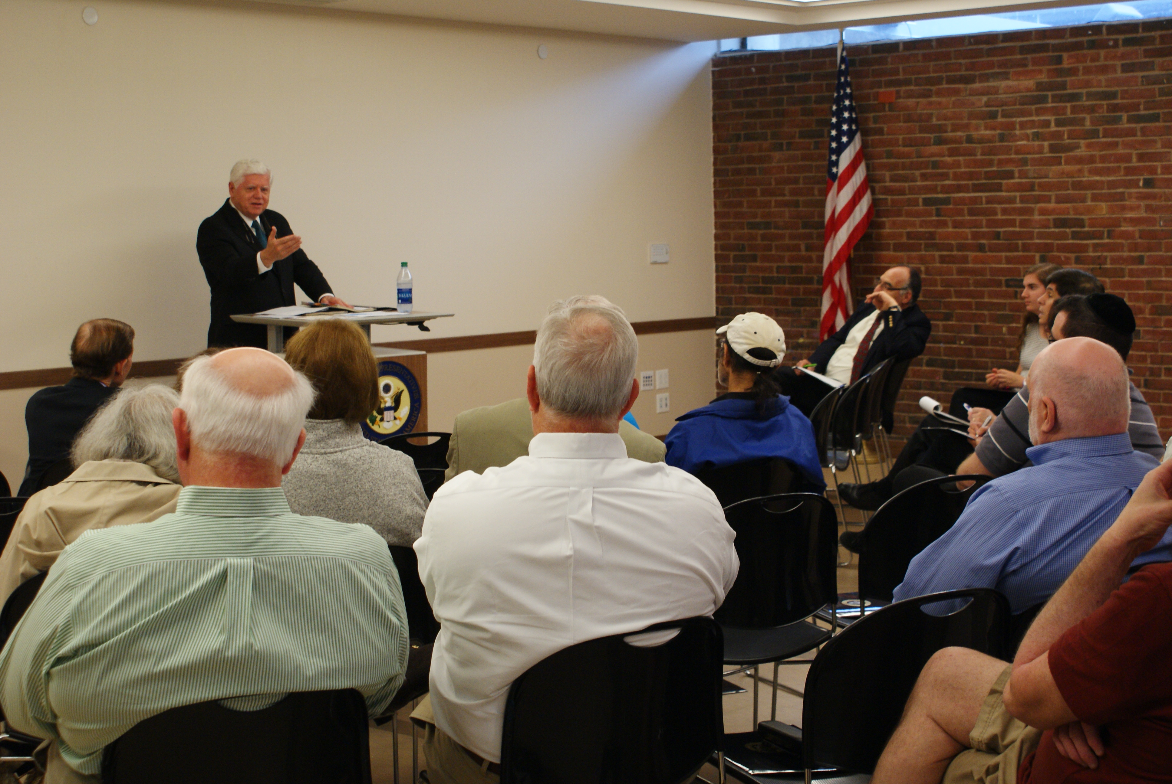 Larson answers a question from a constituent on the two-state solution.