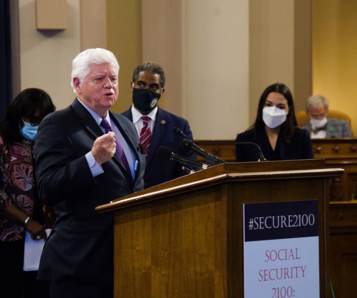 Rep. Larson at the introduction of Social Security 2100: A Sacred Trust