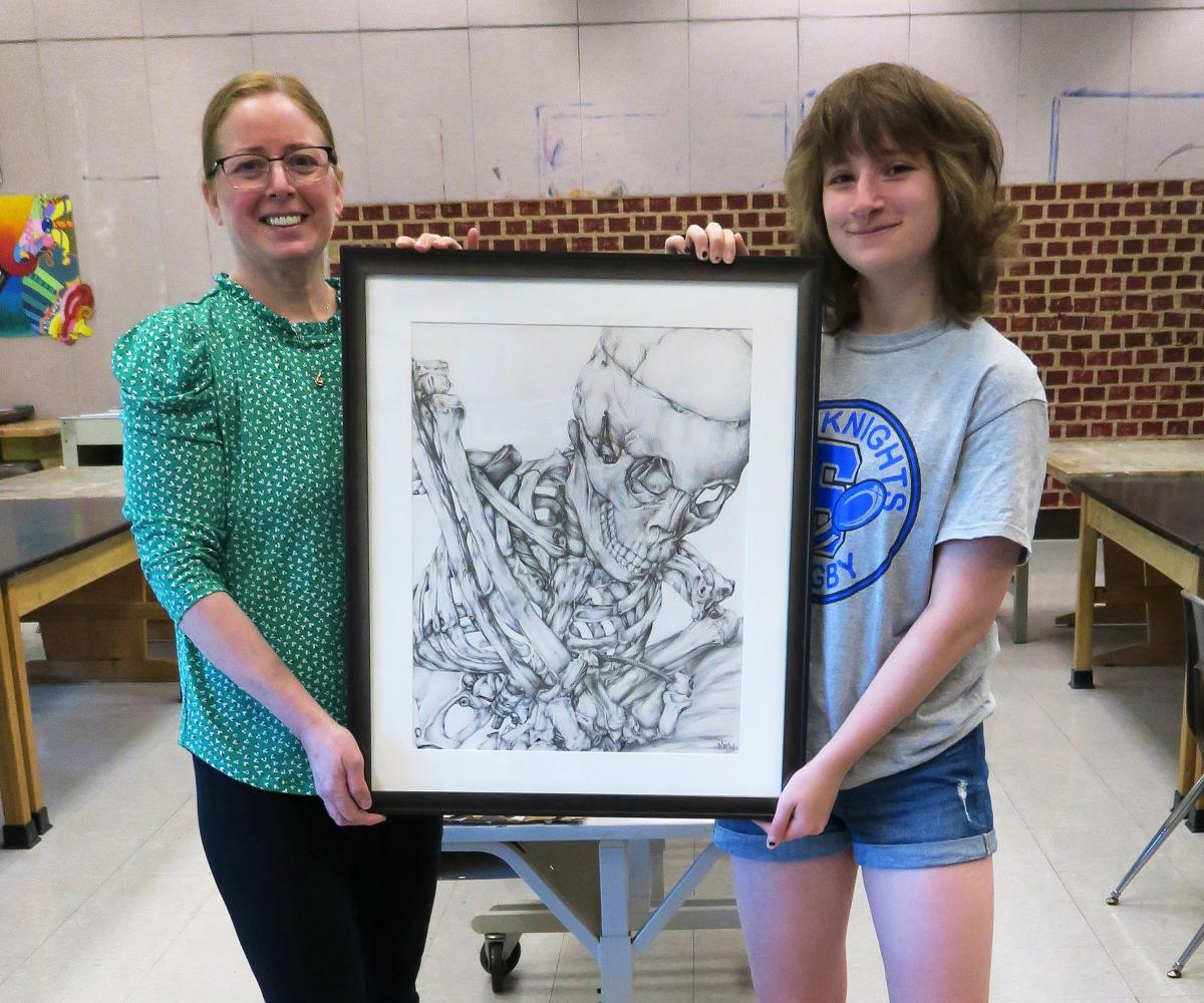 Southington High School Art Teacher Sara Levinthal and Junior Mackenzie Monahan 