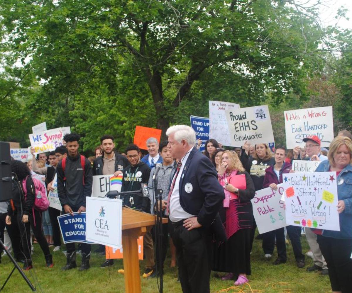Rep. Larson with teachers and community members in East Hartford