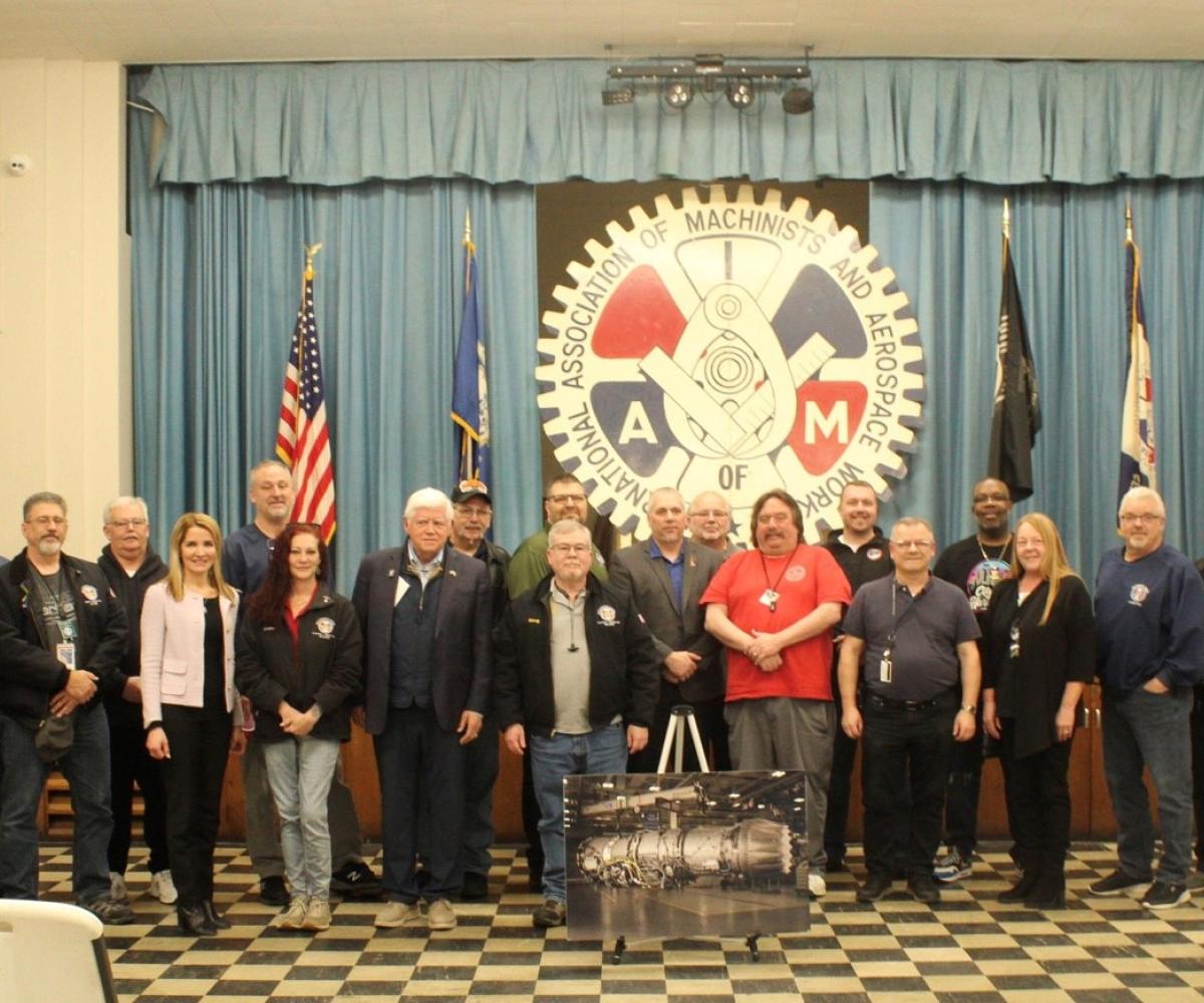 Rep. Larson with IAM workers and Pratt & Whitney leadership