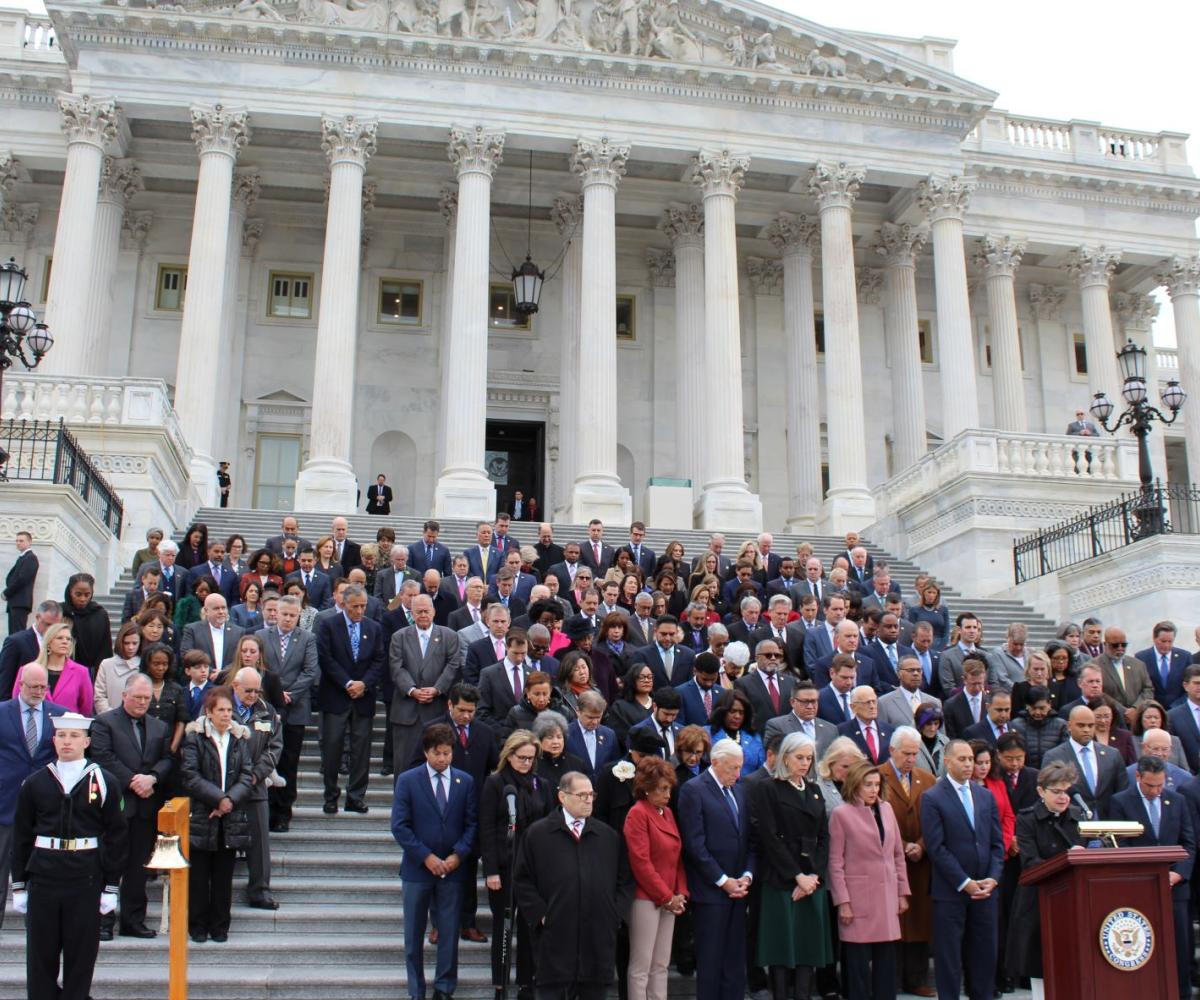 Rep. Larson at the anniversary press conference. 