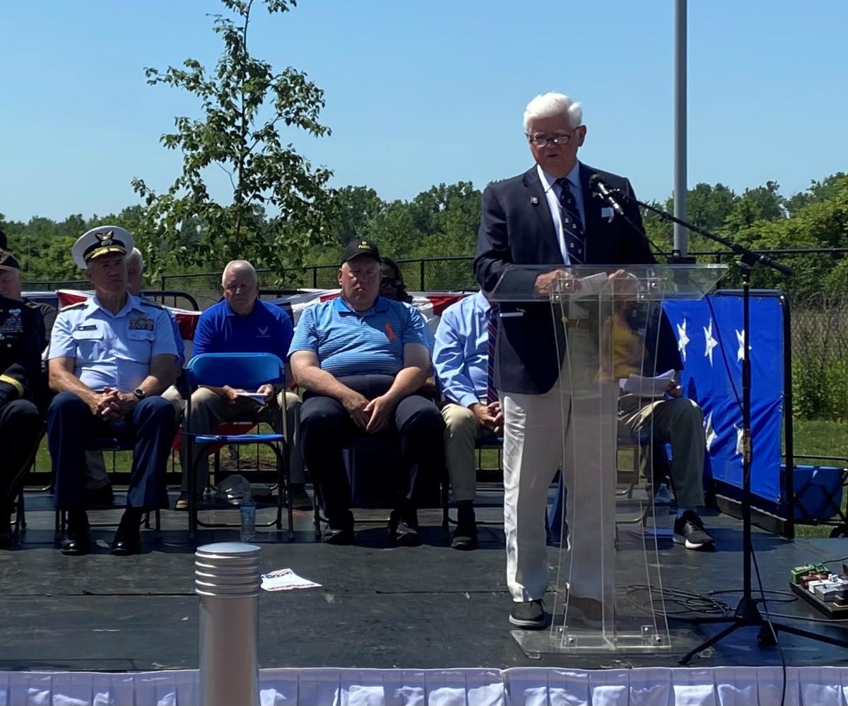 Brigadier General John Lawlor (Retired), Admiral Karl Schultz (Commandant of the Coast Guard), Chris Larson, East Hartford Mayor Mike Walsh, and Rep. Larson  