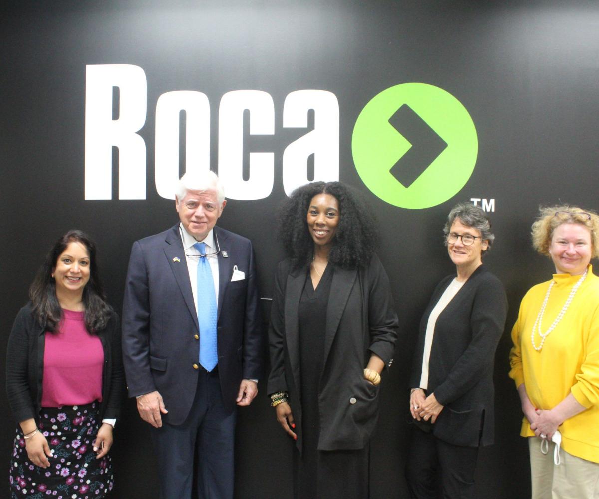 Roca Executive Vice President of Women & 2Gen Sunindiya Bhalla, Rep. Larson, Assistant Director of Roca Hartford Young Mothers’ Program Naimah Spann, Roca CEO and Founder Molly Baldwin, Director of Constituent Services for Rep. Larson Lisa Perrone 