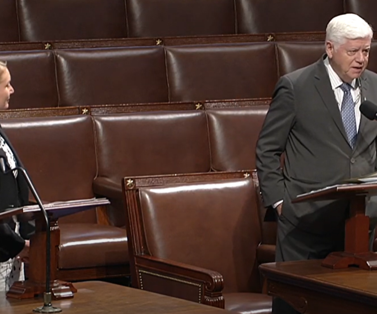 Reps. Melanie Stansbury and John Larson on the House floor