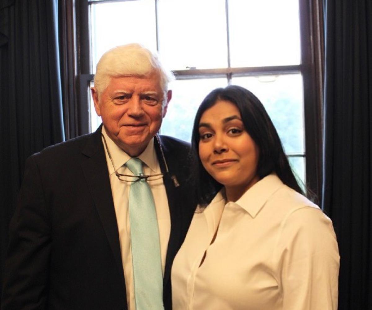 Rep. Larson and Tejal pose for a photo. 