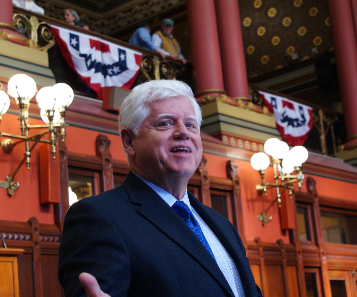 Rep. Larson speaks about campaign finance reform in Hartford