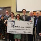 Middlesex YMCA President/CEO Michele Rudnick, Rep. DeLauro, Gilead Community Services CEO Dan Osborne, Russell Library Director Ramona Burkey, Middletown Director of Recreation and Community Services Cathy Lechowicz, Mayor Ben Florsheim, Rep. Larson, Middlesex County Chamber of Commerce President Larry McHugh 