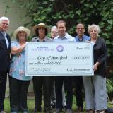 Rep. Larson, Colt Park Foundation Chair Donna Swarr, Coltsville National Historical Park Superintendent Kelly Fellner, Coltsville Heritage Partnership Chair Lynn Ferrari, Mayor Bronin, Councilman Amilcar Hernandez, and Lorie Sedor 