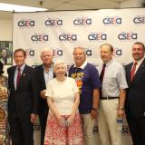 Sharon D. Mounds, Senator Richard Blumenthal, Rep. Larson, Connecticut Alliance for Retired Americans President Bette Marafino, Doug Racicotte, Council 400 Retiree President Michael O’Brien, and Connecticut AFL-CIO President Ed Hawthorne 