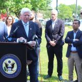 Rep. Larson with State Senator Matt Lesser, State Representative Kate Farrar, West Hartford resident Emir Cecunjanin, State Senators Derek Slap and MD Rahman, former State Rep. Ed Vargas, West Hartford Deputy Mayor Deb Polun, Senator Richard Blumenthal, and members of the West Hartford Town Council