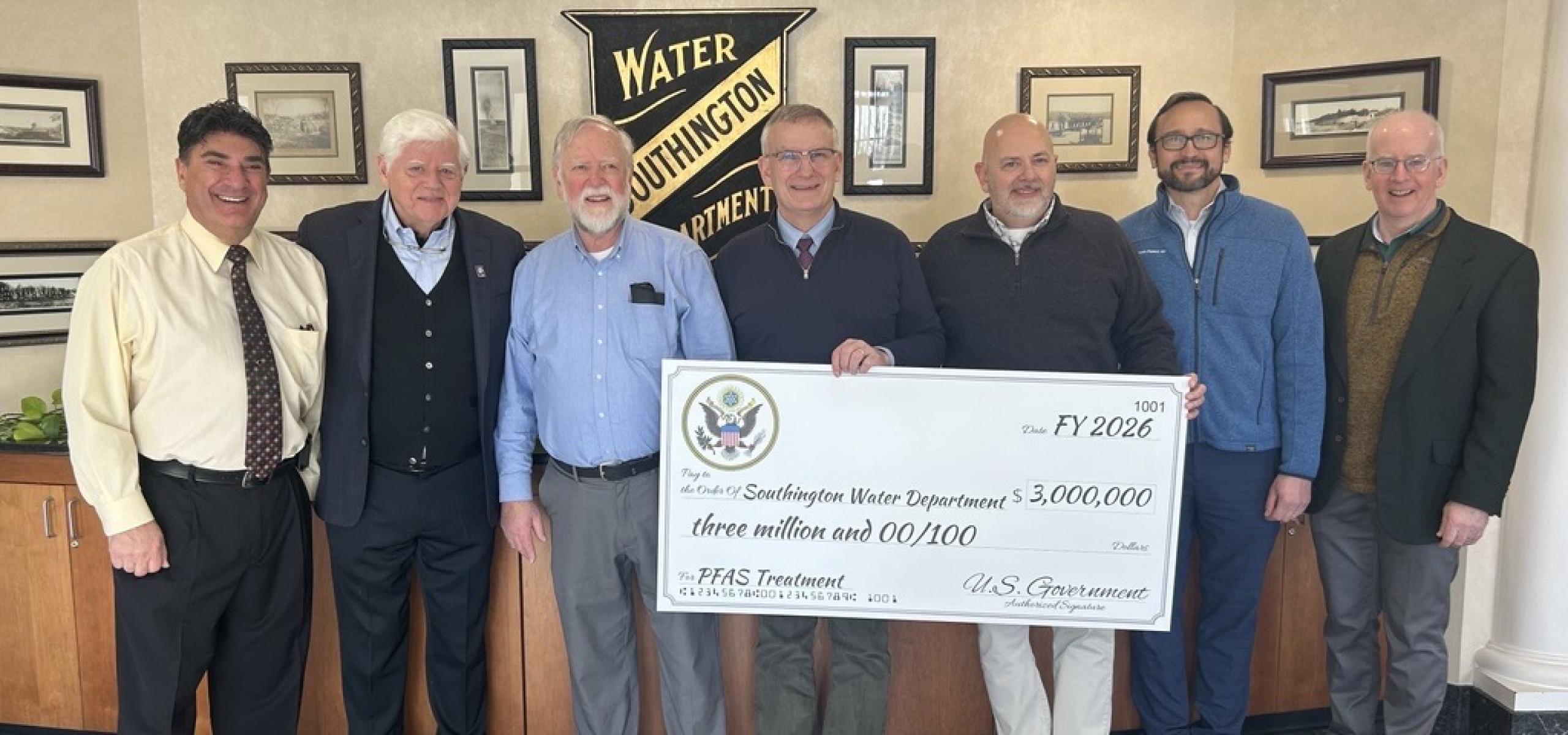 Southington Town Councilor David Zoni, Rep. Larson, Board of Water Commissioners President Bob Berkmoes, Water Department Superintendent Doug Arndt, and Assistant Superintendent Al Fiorillo 