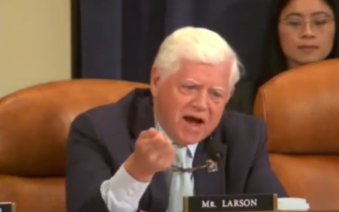 Rep. Larson speaking at the hearing. 