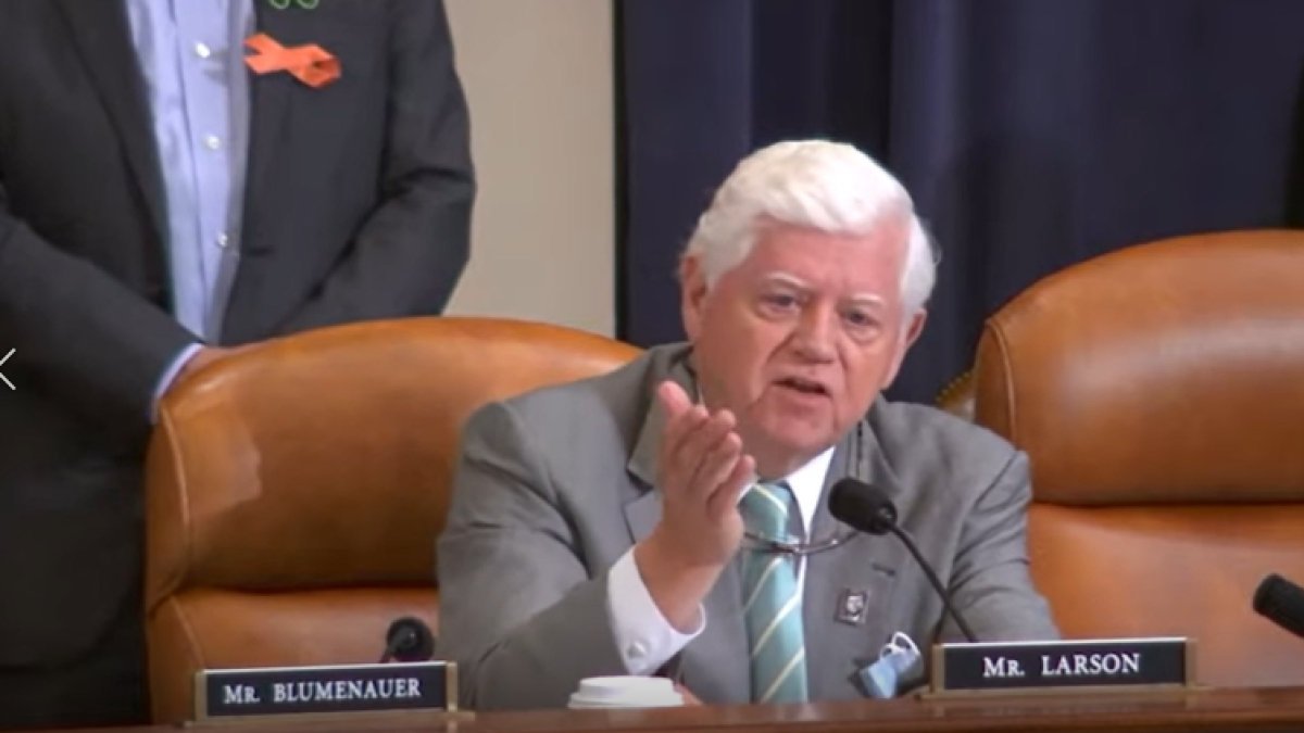 Rep. Larson speaking at the hearing. 
