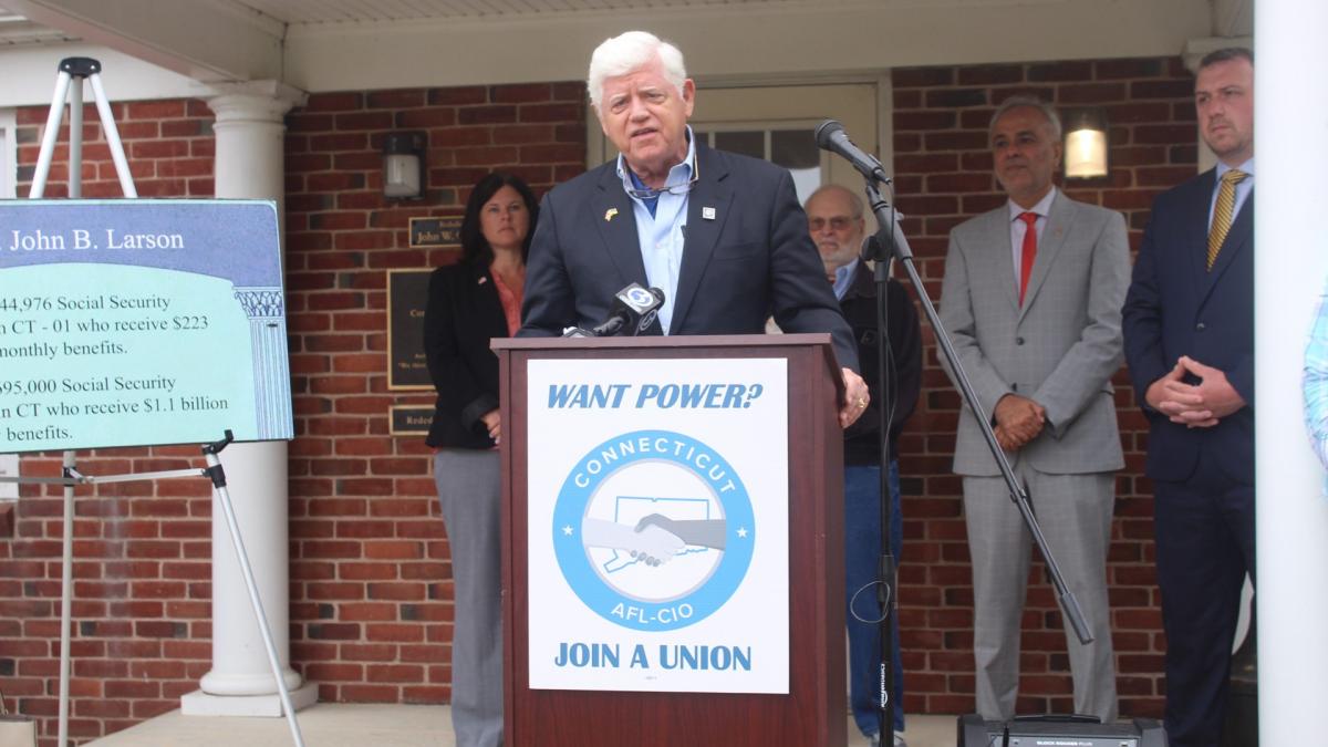 Rep. Larson speaking at the Connecticut AFL-CIO Headquarters in Rocky Hill