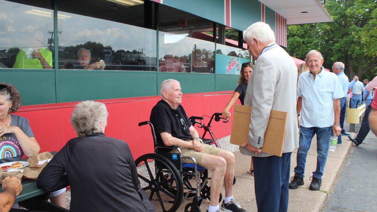 Rep. Larson talks to a constituent