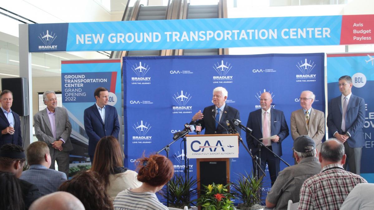 Rep. Larson speaks at Bradley International Airport