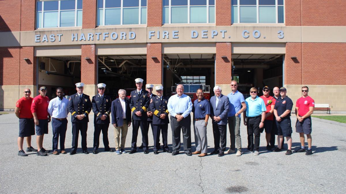 The East Hartford Fire Department, State Rep. Henry Genga, Mayor Mike Walsh, State House Majority Leader Jason Rojas, State Rep. Jeff Currey, and Councilmen Awet Tsegai and John Morrison
