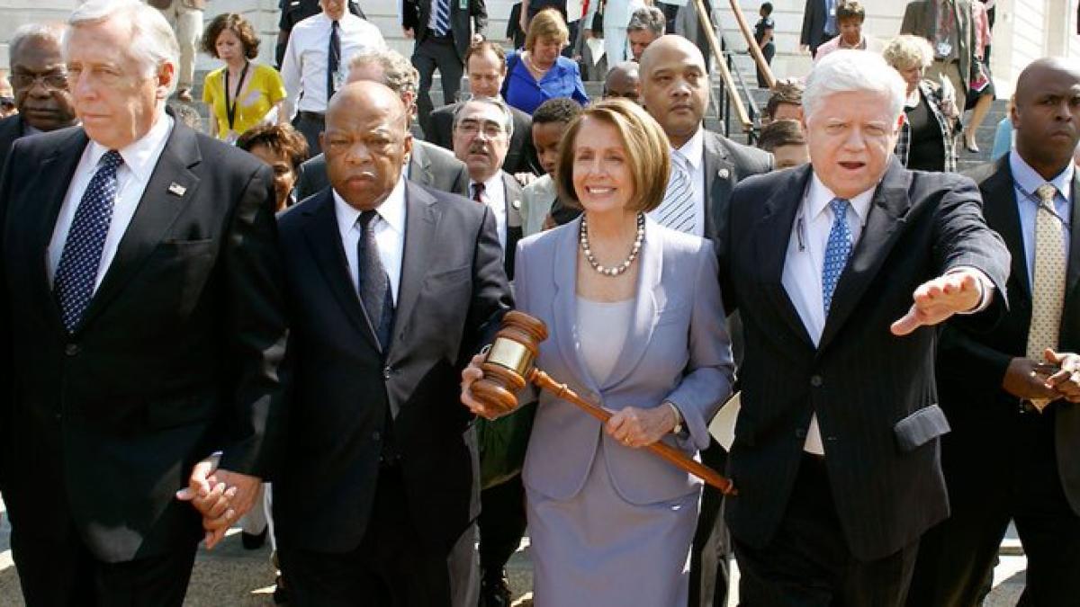 Rep. Larson walks with Speaker Pelosi and their colleagues during the passage of the Affordable Care Act in 2010.
