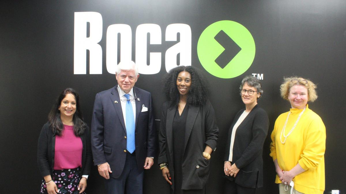 Roca Executive Vice President of Women & 2Gen Sunindiya Bhalla, Rep. Larson, Assistant Director of Roca Hartford Young Mothers’ Program Naimah Spann, Roca CEO and Founder Molly Baldwin, Director of Constituent Services for Rep. Larson Lisa Perrone 