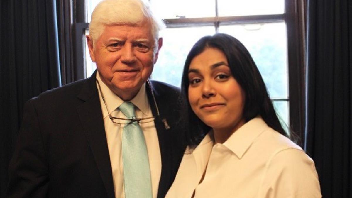 Rep. Larson and Tejal pose for a photo.