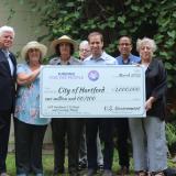 Rep. Larson, Colt Park Foundation Chair Donna Swarr, Coltsville National Historical Park Superintendent Kelly Fellner, Coltsville Heritage Partnership Chair Lynn Ferrari, Mayor Bronin, Councilman Amilcar Hernandez, and Lorie Sedor 