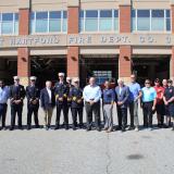 The East Hartford Fire Department, State Rep. Henry Genga, Mayor Mike Walsh, State House Majority Leader Jason Rojas, State Rep. Jeff Currey, and Councilmen Awet Tsegai and John Morrison