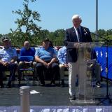 Brigadier General John Lawlor (Retired), Admiral Karl Schultz (Commandant of the Coast Guard), Chris Larson, East Hartford Mayor Mike Walsh, and Rep. Larson  