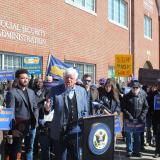 Connecticut Alliance for Retired Americans President Bette Marafino, East Hartford Mayor Connor Martin, Rep. Larson, CSEA SEIU Local 2001 President Travis Woodward, CEA Vice President Joslyn DeLancey, with workers from across the State of Connecticut 