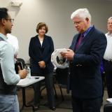 Rep. Larson inspects the work of entrepreneurs in CCAT’s incubator program.