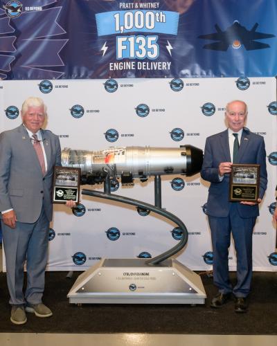 Pratt & Whitney President Shane Eddy, Rep. Larson, Rep. Courtney, and President of Pratt & Whitney Military Engines Jill Albertelli 